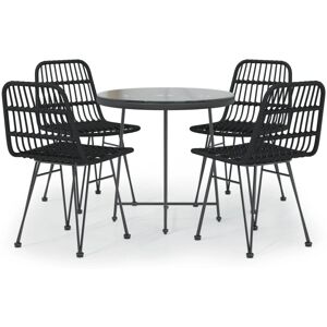 (black) vidaXL Garden Dining Set 5 Piece Poly Rattan Dining Table Chair Black/Br (black) vidaXL Garden Dining Set 5 Piece Poly Rattan Dining Table Chair Black/Br