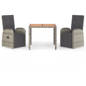 vidaXL Garden Dining Set 3 Piece Grey Poly Rattan and Solid Wood Acacia Chair vidaXL Garden Dining Set 3 Piece Grey Poly Rattan and Solid Wood Acacia Chair