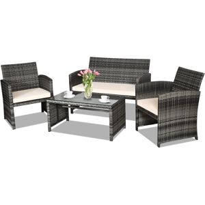 Costway 4 Pieces Patio Furniture Set PE Rattan Outdoor Wicker Patio Bistro Set Costway 4 Pieces Patio Furniture Set PE Rattan Outdoor Wicker Patio Bistro Set