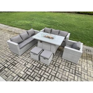 Fimous 9 Seater Outdoor Garden Dining Sets Rattan Furniture Gas Fire Pit Dining Fimous 9 Seater Outdoor Garden Dining Sets Rattan Furniture Gas Fire Pit Dining