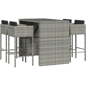 (grey) vidaXL Garden Bar Set Outdoor Bar Table Set 5 Piece with Cushions Poly Ra (grey) vidaXL Garden Bar Set Outdoor Bar Table Set 5 Piece with Cushions Poly Ra