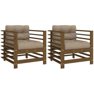 vidaXL Garden Chairs Armchairs with Cushions 2 pcs Honey Brown Solid Wood Pine vidaXL Garden Chairs Armchairs with Cushions 2 pcs Honey Brown Solid Wood Pine