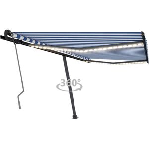 vidaXL Manual Retractable Awning with LED 400x350 cm Blue and White Balcony vidaXL Manual Retractable Awning with LED 400x350 cm Blue and White Balcony