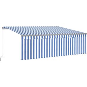 vidaXL Manual Retractable Awning with Blind&LED 4.5x3m Blue&White Patio Awning vidaXL Manual Retractable Awning with Blind&LED 4.5x3m Blue&White Patio Awning