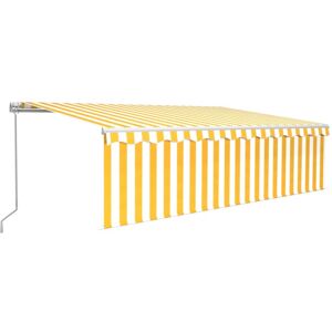 vidaXL Manual Retractable Awning with Blind&LED 5x3m Yellow&White Patio Awning vidaXL Manual Retractable Awning with Blind&LED 5x3m Yellow&White Patio Awning