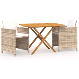 vidaXL Garden Dining Set 3 Piece with Cushions Outdoor Table and Chairs Beige vidaXL Garden Dining Set 3 Piece with Cushions Outdoor Table and Chairs Beige