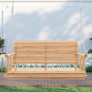 Costway 2-Person Garden Hanging Swing Chair Wooden Swing Bench W/ Armrest Cup Holders Costway 2-Person Garden Hanging Swing Chair Wooden Swing Bench W/ Armrest Cup Holders