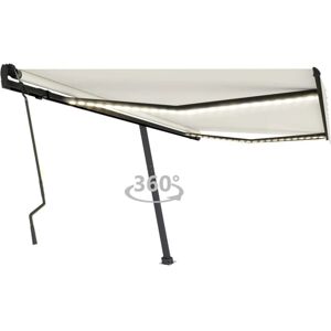 vidaXL Manual Retractable Awning with LED 400x300 cm Cream - Awning vidaXL Manual Retractable Awning with LED 400x300 cm Cream - Awning