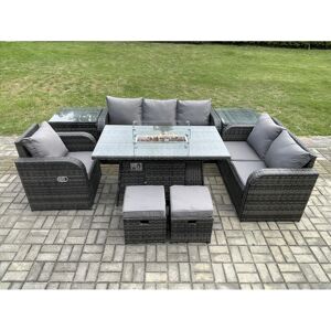 Fimous Garden Patio Furniture Wicker Rattan Gas Fire Pit Table and Sofa Chair se Fimous Garden Patio Furniture Wicker Rattan Gas Fire Pit Table and Sofa Chair se