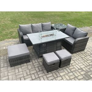 Fimous Garden Patio Furniture Wicker Rattan Gas Fire Pit Table and Sofa Chair se Fimous Garden Patio Furniture Wicker Rattan Gas Fire Pit Table and Sofa Chair se