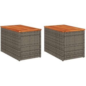 vidaXL 2-Piece Grey Poly Rattan Garden Side Tables with Solid Acacia Wood Tops & vidaXL 2-Piece Grey Poly Rattan Garden Side Tables with Solid Acacia Wood Tops &
