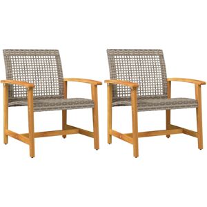 vidaXL Garden Chairs Outdoor Chair 2 pcs Grey Poly Rattan and Acacia Wood vidaXL Garden Chairs Outdoor Chair 2 pcs Grey Poly Rattan and Acacia Wood