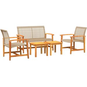 vidaXL Garden Lounge Set 5 Piece Table Chair Beige Poly Rattan and Acacia Wood vidaXL Garden Lounge Set 5 Piece Table Chair Beige Poly Rattan and Acacia Wood
