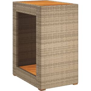 vidaXL Garden Side Table with Wooden Top Patio Dining Table Beige Poly Rattan vidaXL Garden Side Table with Wooden Top Patio Dining Table Beige Poly Rattan