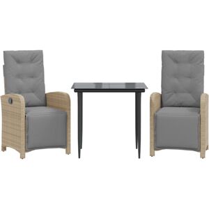 vidaXL 3 Piece Bistro Set with Cushions Beige Poly Rattan - Bistro Set vidaXL 3 Piece Bistro Set with Cushions Beige Poly Rattan - Bistro Set