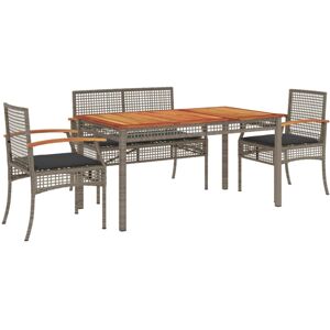 VidaXL Garden Dining Set 5 Piece with Cushions Grey Poly Rattan VidaXL Garden Dining Set 5 Piece with Cushions Grey Poly Rattan