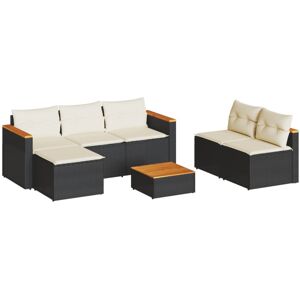 vidaXL Garden Sofa Set 5 Piece with Cushions Couch Black Poly Rattan Acacia vidaXL Garden Sofa Set 5 Piece with Cushions Couch Black Poly Rattan Acacia