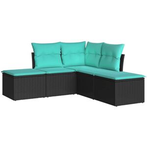 vidaXL Garden Sofa Set 5 Piece with Cushions Outdoor Sofa Black Poly Rattan vidaXL Garden Sofa Set 5 Piece with Cushions Outdoor Sofa Black Poly Rattan