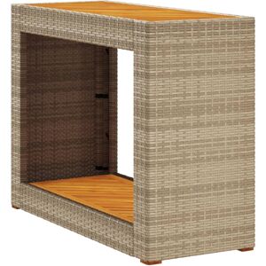 vidaXL Garden Side Table with Wooden Top Patio Dining Table Beige Poly Rattan vidaXL Garden Side Table with Wooden Top Patio Dining Table Beige Poly Rattan