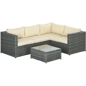 Outsunny 3Pcs Rattan Corner Sofa Set Coffee Table Garden Furniture w/ Cushion Outsunny 3Pcs Rattan Corner Sofa Set Coffee Table Garden Furniture w/ Cushion