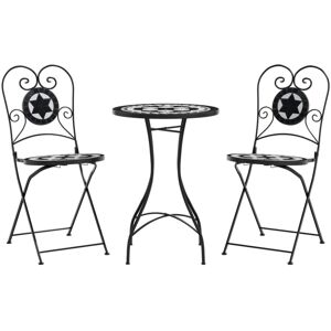 (black and white) vidaXL Mosaic Bistro Set Outdoor Bar Set Table and Chair Iron (black and white) vidaXL Mosaic Bistro Set Outdoor Bar Set Table and Chair Iron