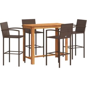 vidaXL Garden Bar Set 5 Piece Bar Table Brown Solid Wood Acacia & Poly Rattan vidaXL Garden Bar Set 5 Piece Bar Table Brown Solid Wood Acacia & Poly Rattan