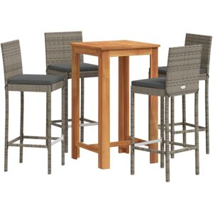 vidaXL Garden Bar Set 5 Piece Chairs Grey Solid Wood Acacia and Poly Rattan vidaXL Garden Bar Set 5 Piece Chairs Grey Solid Wood Acacia and Poly Rattan