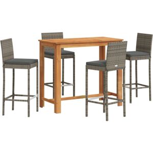 vidaXL Garden Bar Set 5 Piece Chairs Grey Solid Wood Acacia and Poly Rattan vidaXL Garden Bar Set 5 Piece Chairs Grey Solid Wood Acacia and Poly Rattan