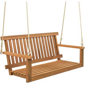 Costway Acacia Wood Porch Swing 2-Person Patio Hanging Chair with Slatted Seat Costway Acacia Wood Porch Swing 2-Person Patio Hanging Chair with Slatted Seat