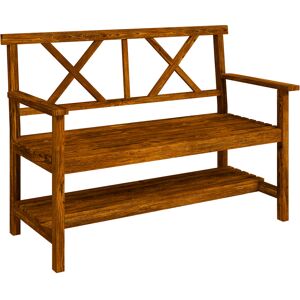 Outsunny 2-Seater Garden Bench Wooden Outdoor Bench w/ Storage Shelf Carbonized Outsunny 2-Seater Garden Bench Wooden Outdoor Bench w/ Storage Shelf Carbonized