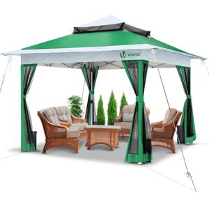 VOUNOT 3.6x3.6m Pop Up Gazebo with Mesh Side Double Roof Marquee Party Tent, Gre VOUNOT 3.6x3.6m Pop Up Gazebo with Mesh Side Double Roof Marquee Party Tent, Gre