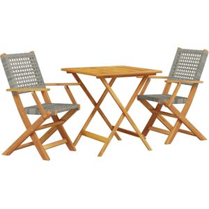 vidaXL Bistro Set 3 Piece Outdoor Bar Set Grey Poly Rattan and Solid Wood vidaXL Bistro Set 3 Piece Outdoor Bar Set Grey Poly Rattan and Solid Wood