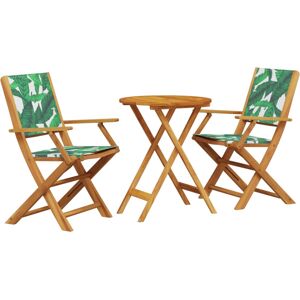 vidaXL Bistro Set 3 Piece Outdoor Bar Set Leaf Pattern Fabric and Solid Wood vidaXL Bistro Set 3 Piece Outdoor Bar Set Leaf Pattern Fabric and Solid Wood