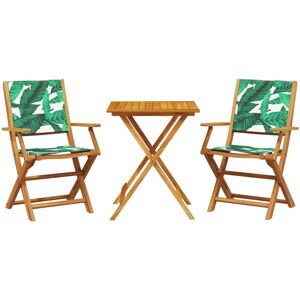 vidaXL Bistro Set 3 Piece Outdoor Bar Set Leaf Pattern Fabric and Solid Wood vidaXL Bistro Set 3 Piece Outdoor Bar Set Leaf Pattern Fabric and Solid Wood