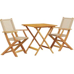 vidaXL Bistro Set 3 Piece Outdoor Bar Set Beige Poly Rattan and Solid Wood vidaXL Bistro Set 3 Piece Outdoor Bar Set Beige Poly Rattan and Solid Wood
