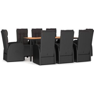 vidaXL Garden Dining Set 9 Piece Black Poly Rattan and Solid Wood Acacia Chair vidaXL Garden Dining Set 9 Piece Black Poly Rattan and Solid Wood Acacia Chair