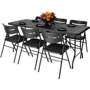 Novecrafto (Table & 6 Chairs Set - Black Wood) Heavy-Duty Picnic Folding Table Beer Bench G Novecrafto (Table & 6 Chairs Set - Black Wood) Heavy-Duty Picnic Folding Table Beer Bench G