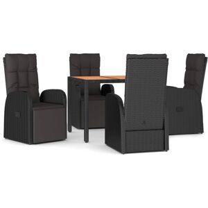 vidaXL Garden Dining Set 5 Piece Black Poly Rattan and Solid Wood Acacia Chair vidaXL Garden Dining Set 5 Piece Black Poly Rattan and Solid Wood Acacia Chair