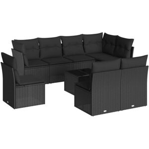 vidaXL Garden Sofa Set 9 Piece with Cushions Outdoor Sofa Black Poly Rattan vidaXL Garden Sofa Set 9 Piece with Cushions Outdoor Sofa Black Poly Rattan