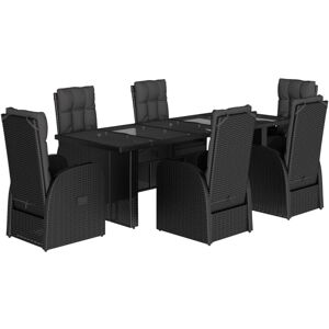 vidaXL Garden Dining Set 7 Piece with Cushions Table & Chair Black Poly Rattan vidaXL Garden Dining Set 7 Piece with Cushions Table & Chair Black Poly Rattan