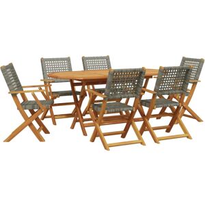 vidaXL Garden Dining Set 7 Piece Table & Chair Grey Poly Rattan and Solid Wood vidaXL Garden Dining Set 7 Piece Table & Chair Grey Poly Rattan and Solid Wood
