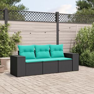 vidaXL 3 Piece Patio Sofa Set with Cushions Black Poly Rattan vidaXL 3 Piece Patio Sofa Set with Cushions Black Poly Rattan