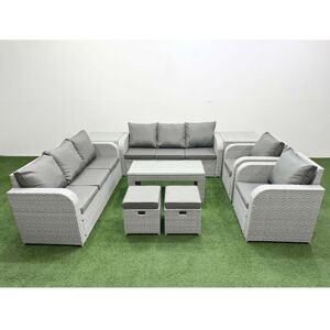 Fimous PE Rattan High Back Lounge Sofa Set Patio Oblong Coffee Table & Chairs Se Fimous PE Rattan High Back Lounge Sofa Set Patio Oblong Coffee Table & Chairs Se