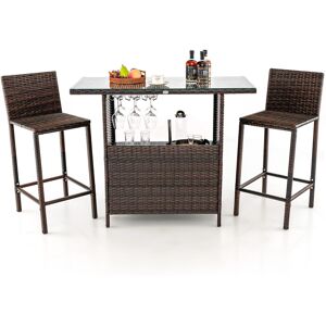 Costway 3 Piece Patio Wicker Garden Bar Set Rattan Bar Height Table Hidden Storage Shelf Costway 3 Piece Patio Wicker Garden Bar Set Rattan Bar Height Table Hidden Storage Shelf