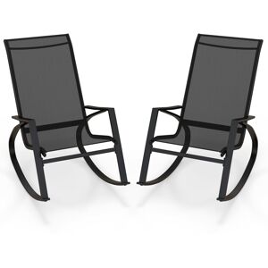 Costway 2 Pieces Patio Rocking Chairs Outdoor Sling Fabric Rockers w/ Backrest Costway 2 Pieces Patio Rocking Chairs Outdoor Sling Fabric Rockers w/ Backrest