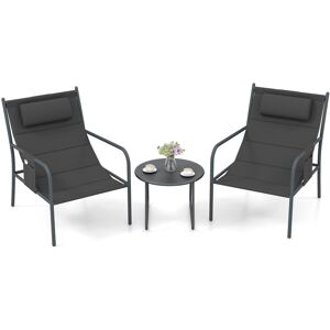 Costway 3 Piece Outdoor Bistro Set Patio Metal Chair & Coffee Table Set Costway 3 Piece Outdoor Bistro Set Patio Metal Chair & Coffee Table Set