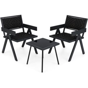 Costway 3 Pcs Patio PE Wicker Bistro Set Patio Table and Chairs Set-Mix Brown Costway 3 Pcs Patio PE Wicker Bistro Set Patio Table and Chairs Set-Mix Brown