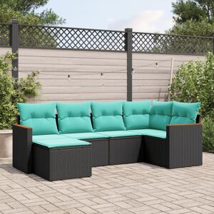 vidaXL 6 Piece Patio Sofa Set with Cushions Black Poly Rattan vidaXL 6 Piece Patio Sofa Set with Cushions Black Poly Rattan