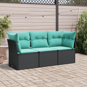vidaXL 3 Piece Patio Sofa Set with Cushions Black Poly Rattan vidaXL 3 Piece Patio Sofa Set with Cushions Black Poly Rattan