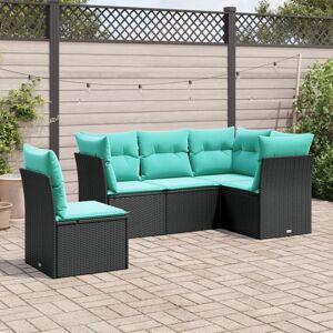 vidaXL 5 Piece Patio Sofa Set with Cushions Black Poly Rattan vidaXL 5 Piece Patio Sofa Set with Cushions Black Poly Rattan